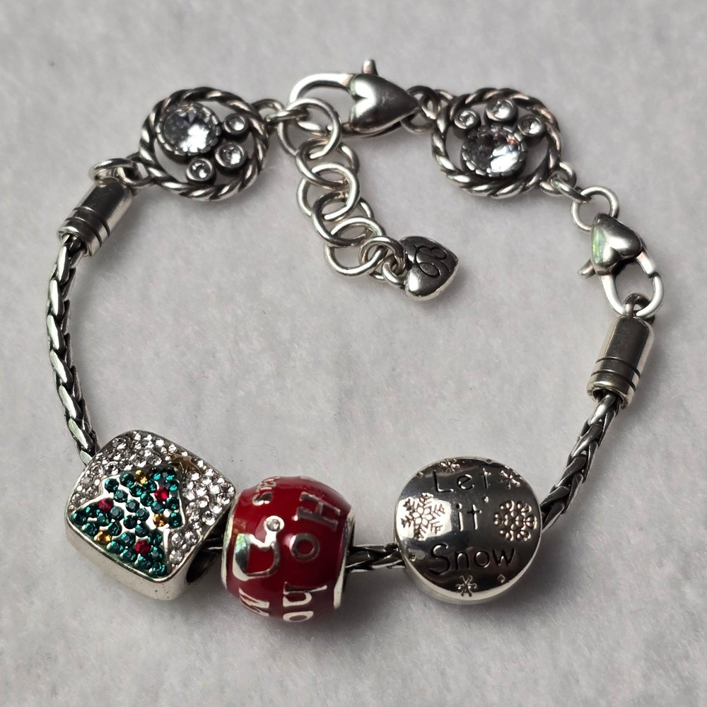 Brighton Christmas Charm Bracelet Silver Tone Snowman Tree Ho Ho Ho Crystal 8" - Picture 2 of 8